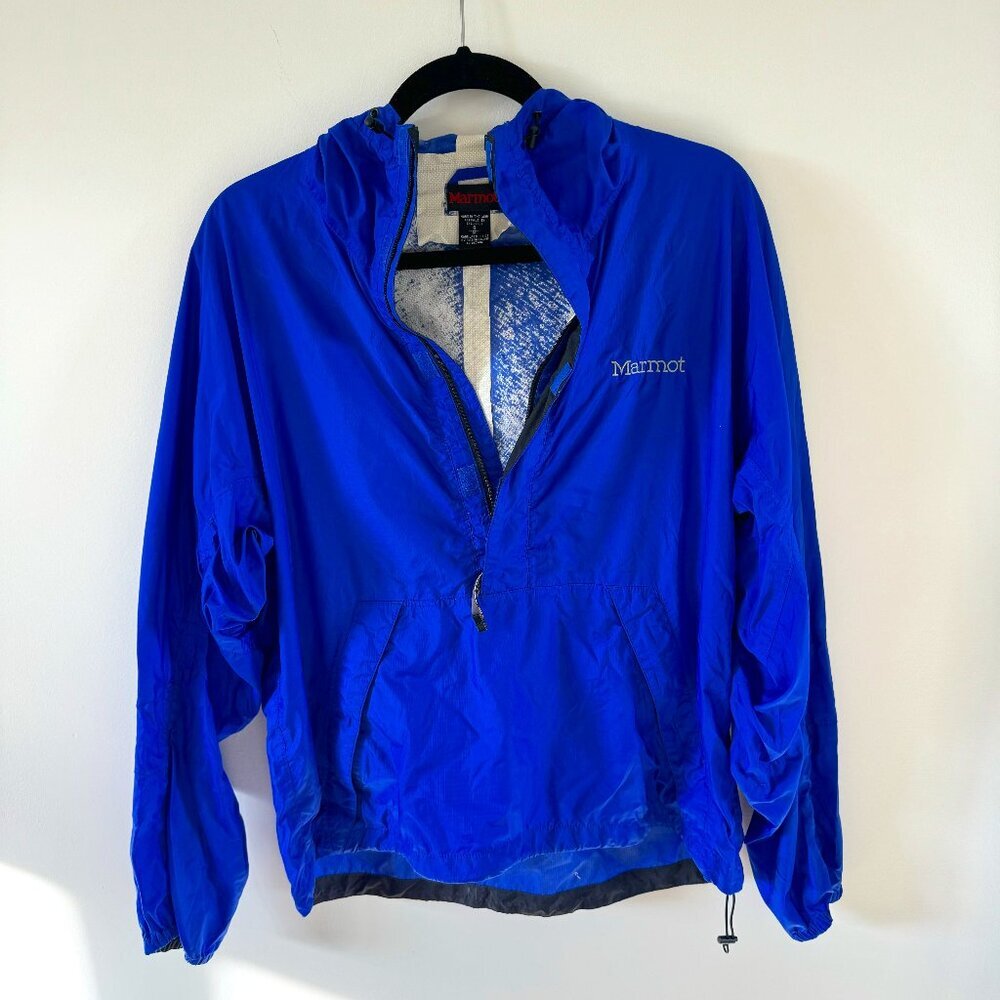Vintage Marmot Windbreaker Size S Blue Half Zip With Front Pocket